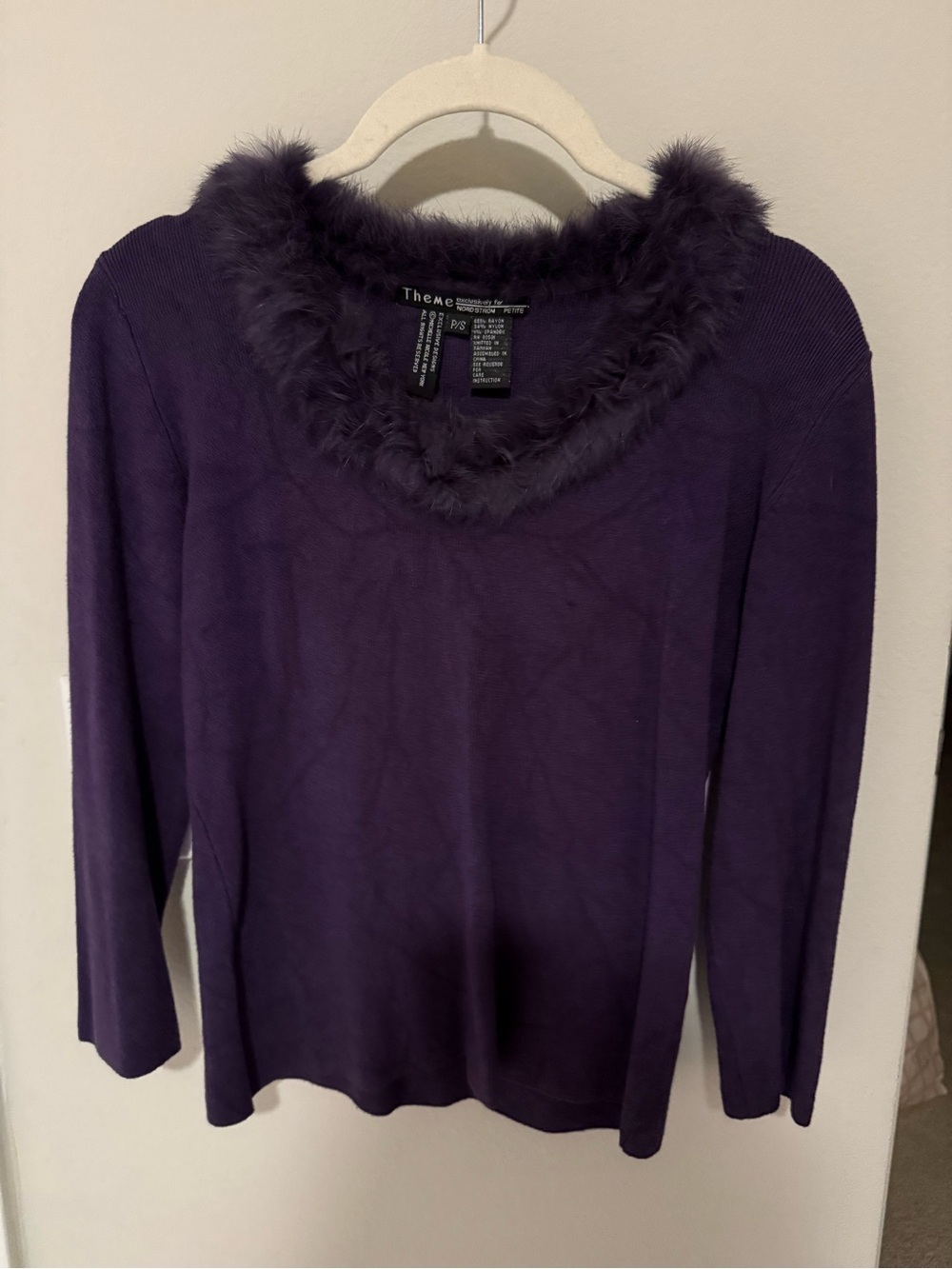 Vintage Nordstrom Purple Faux Fur Trim Crewneck Sweater